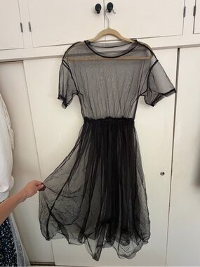 Sheer Black Mesh Midi Dress - Brand: